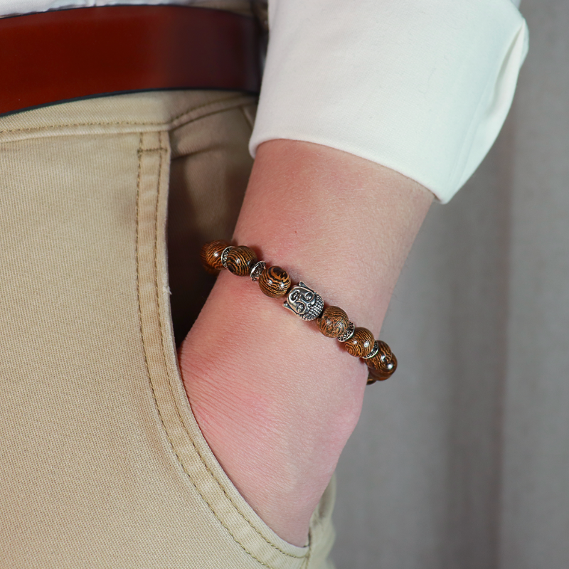 Bracelet Bouddha en Perles de Bois avec Séparateurs argentés