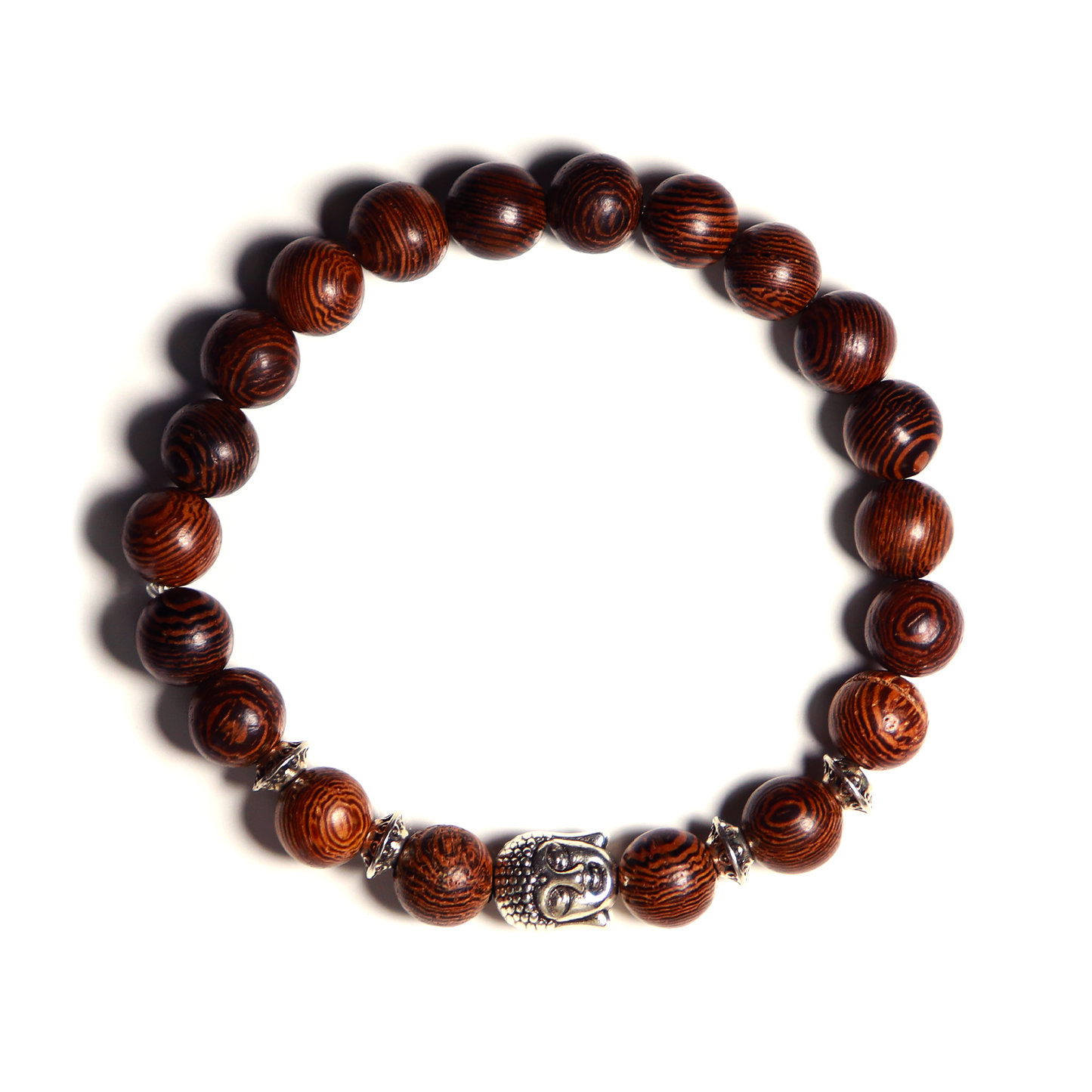 Bracelet Bouddha en Perles de Bois avec Séparateurs argentés