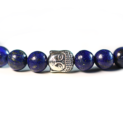 Bracelet Bouddha en Perles de Bois noir et Lapis Lazuli