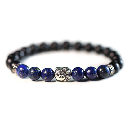 Bracelet Bouddha en Perles de Bois noir et Lapis Lazuli