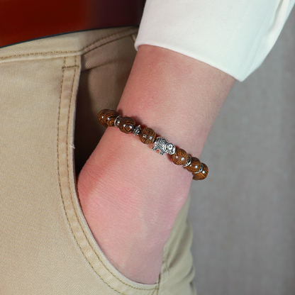 Bracelet Perles en Bois et Eléphant avec Séparateurs argentés