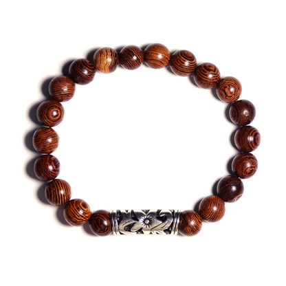 Bracelet Zen en Perles de Bois et Perle cylindrique argentée