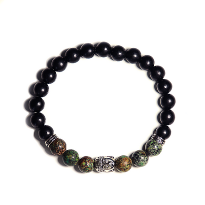 Bracelet perles noires et Tête de Bouddha