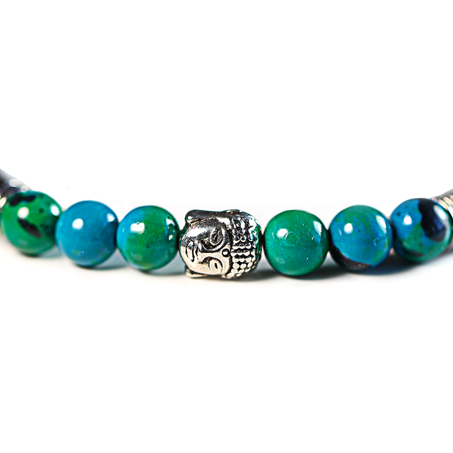 Bracelet Bouddha en Perles de Bois Noir et bleu-vert