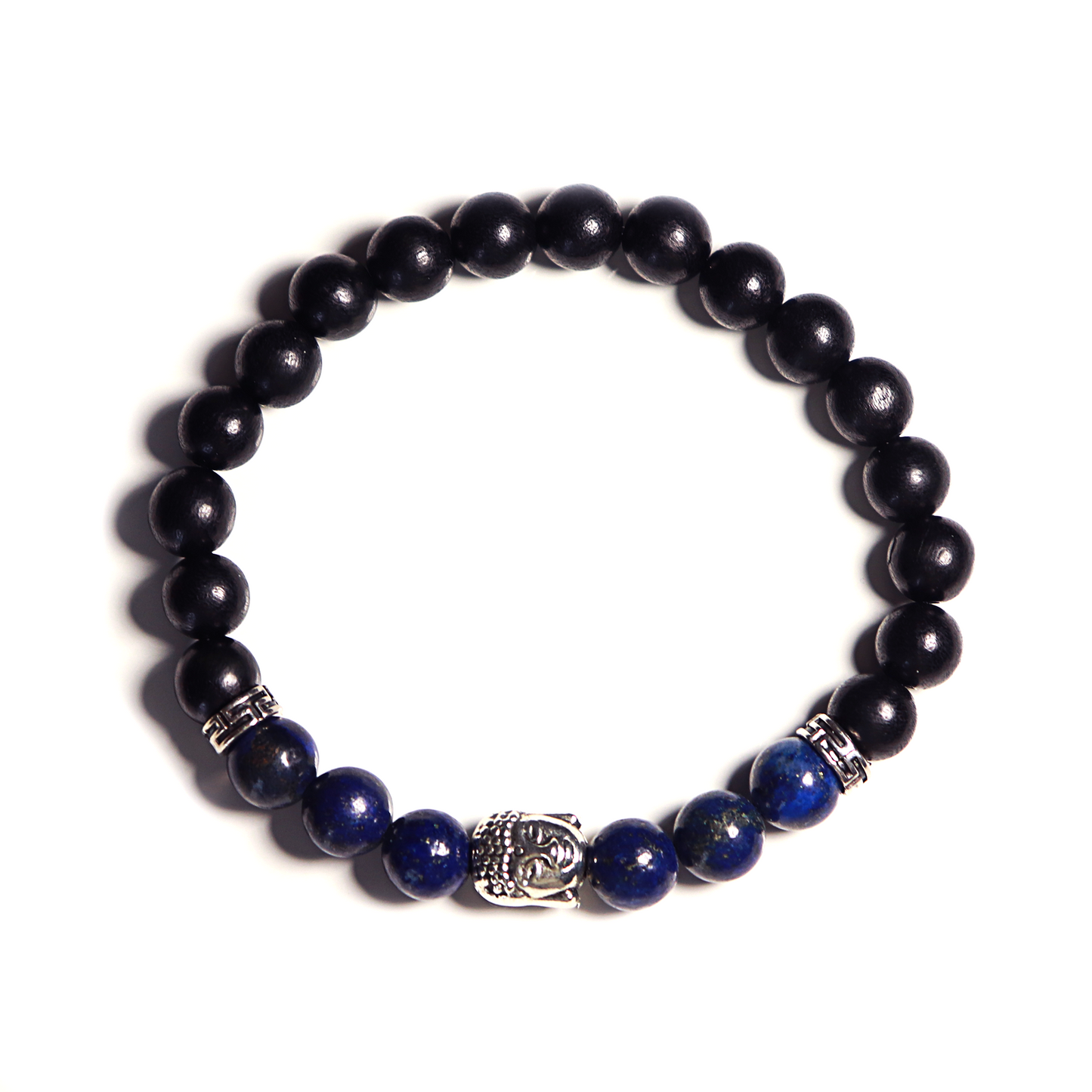 Bracelet Bouddha en Perles de Bois noir et Lapis Lazuli