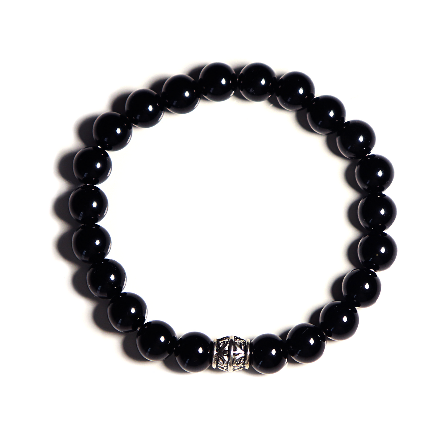 Bracelet Onyx 8mm avec breloque argentée