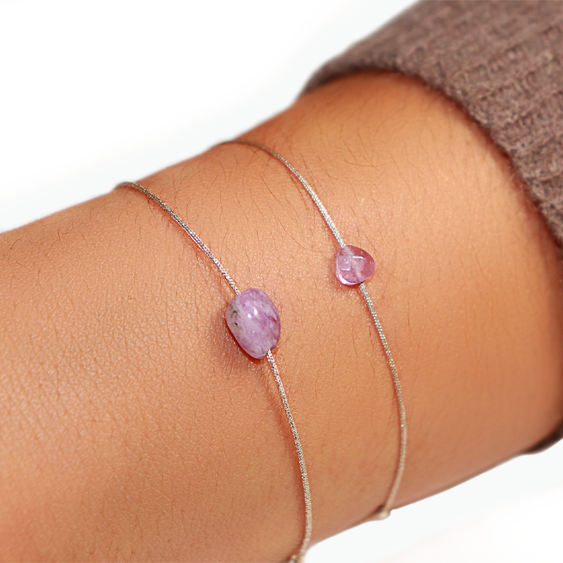 Bracelet Cordon avec Perle d'Améthyste en Forme de Coeur