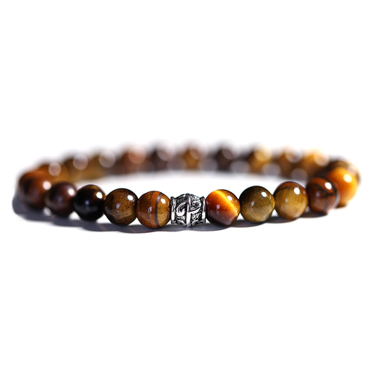 Bracelet Œil de Tigre 8mm avec breloque argentée