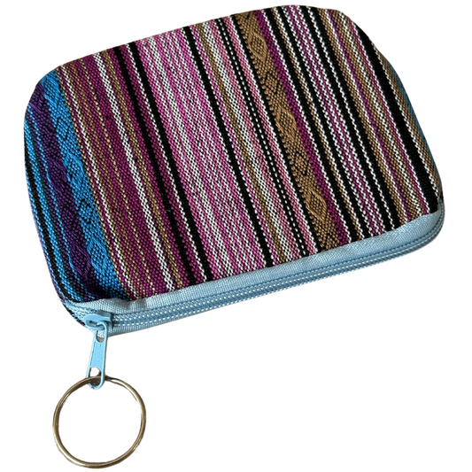 Porte-Monnaie en Tissu à Motifs Rayés avec Zip Contrastant